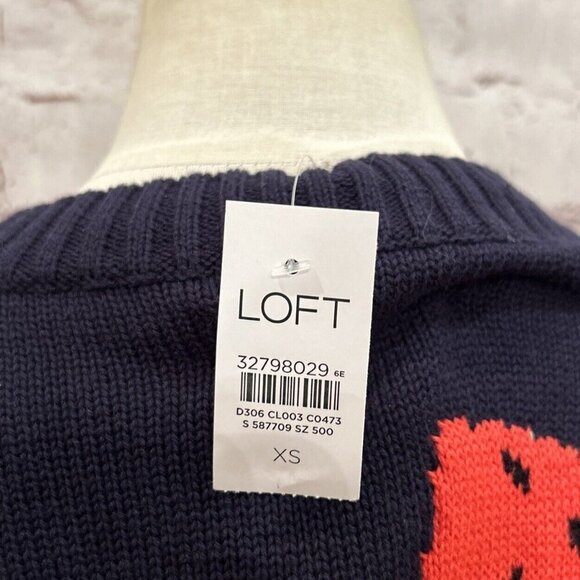 LOFT Sweater Womens XS Blue Strawberry Knit Cotton V-Neck Pullover Casual NEW - Picture 5 of 5